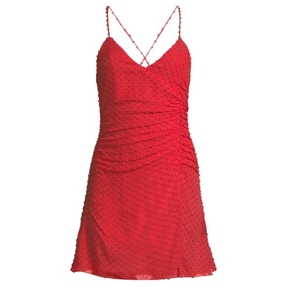 Alice + Olivia Daria Ruched Polka Dot Mini Dress - Poppy Red - Sz 2 - Picture 1 of 9